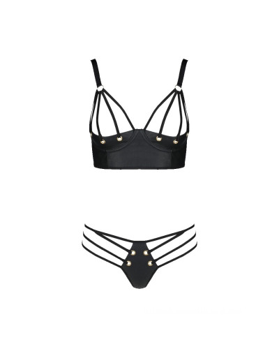 Комплект з екошкіри Passion MALWIA BIKINI 6XL/7XL black, з люверсами та ремінцями, бра, трусики - Фото №3