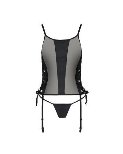 Сетчатый корсет из экокожи Passion MALWIA CORSET 6XL/7XL black, с люверсами и съемными пажами - Фото №3