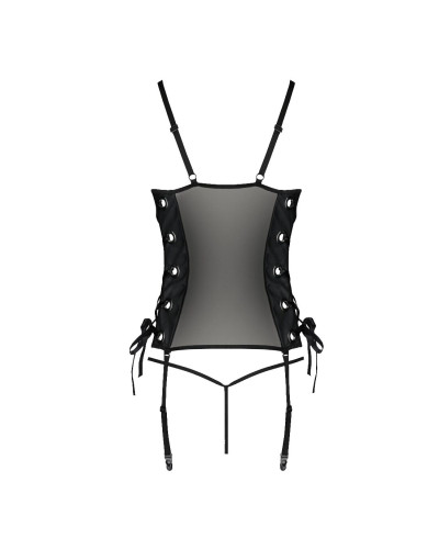 Сетчатый корсет из экокожи Passion MALWIA CORSET 6XL/7XL black, с люверсами и съемными пажами - Фото №4