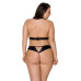 Комплект із екошкіри Passion MALWIA SET with Open Bra 6XL/7XL black, топ та трусики з люверсами - Фото №2