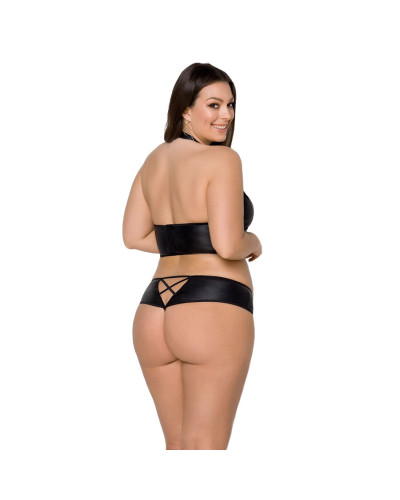 Комплект з екошкіри Passion NANACY BIKINI 4XL/5XL black, бра та трусики з імітацією шнурівки - Фото №2
