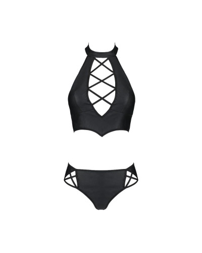 Комплект з екошкіри Passion NANACY BIKINI 4XL/5XL black, бра та трусики з імітацією шнурівки - Фото №3