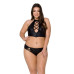 Комплект из экокожи Passion NANACY BIKINI 6XL/7XL black, бра и трусики с имитацией шнуровки - Фото №1