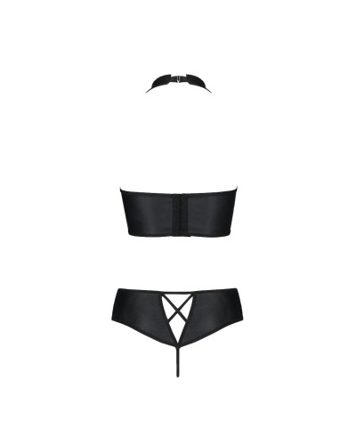 Комплект из экокожи Passion NANACY BIKINI 6XL/7XL black, бра и трусики с имитацией шнуровки - Фото №4