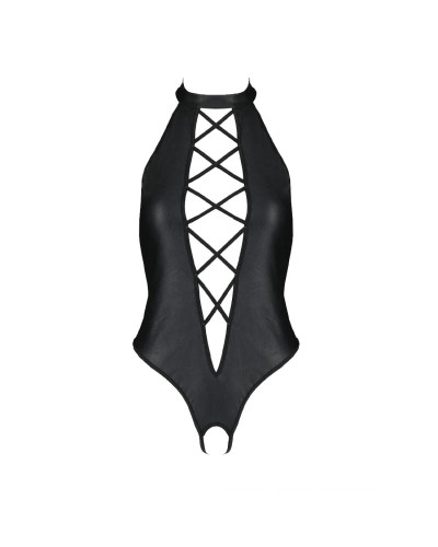 Боди из экокожи Passion NANCY BODY 4XL/5XL black, с имитацией шнуровки и открытым доступом - Фото №3