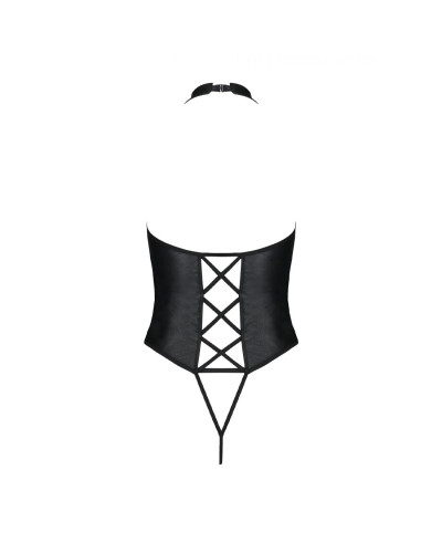 Боди из экокожи Passion NANCY BODY 4XL/5XL black, с имитацией шнуровки и открытым доступом - Фото №4