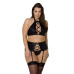 Комплект із екошкіри Passion NANCY SET 6XL/7XL black, імітація шнурівки, топ, пояс для панчіх - Фото №1