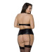 Комплект із екошкіри Passion NANCY SET 6XL/7XL black, імітація шнурівки, топ, пояс для панчіх - Фото №2