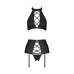 Комплект із екошкіри Passion NANCY SET 6XL/7XL black, імітація шнурівки, топ, пояс для панчіх - Фото №3
