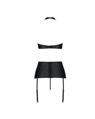 Комплект із екошкіри Passion NANCY SET 6XL/7XL black, імітація шнурівки, топ, пояс для панчіх - Фото №4
