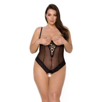 Боди Passion Exclusive NORTH BODY 4XL/5XL black, открытая грудь, с доступом, винил и кружева