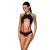 Боди с открытым доступом Passion TASMINA BODY S/M, black, экокожа, шнуровки, ажурные кружева - Фото №1