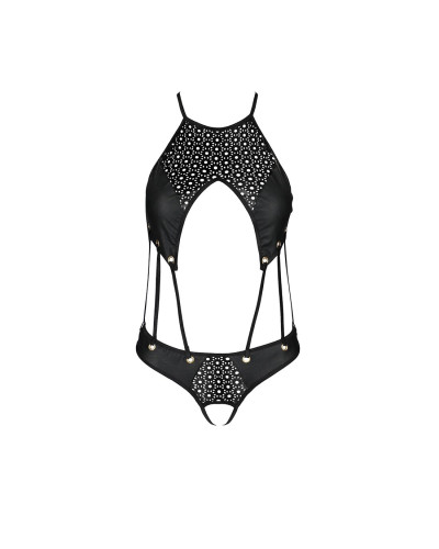 Боди с открытым доступом Passion TASMINA BODY S/M, black, экокожа, шнуровки, ажурные кружева - Фото №3