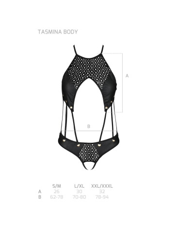 Боди с открытым доступом Passion TASMINA BODY S/M, black, экокожа, шнуровки, ажурные кружева - Фото №5