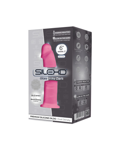 Фалоімітатор SilexD Robby Pink (MODEL 2 size 6in) Glow in the dark, двошаровий, силікон+Silexpan, діаметр 3,5см - Фото №2