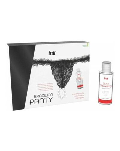 Набір Intt BRAZILIAN PANTY BLACK: трусики на зав’язках S-XL з перлинним кільцем + полунична змазка - Фото №2