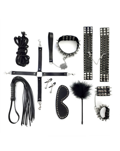 BDSM-набір Art of Sex – Spikes BDSM Set Leather, 10 предметів, чорний, натуральна шкіра - Фото №2