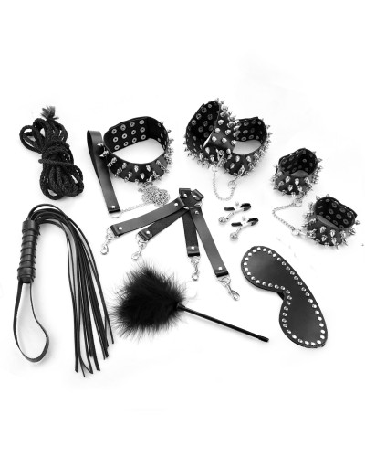 BDSM-набір Art of Sex – Spikes BDSM Set Leather, 10 предметів, чорний, натуральна шкіра - Фото №3