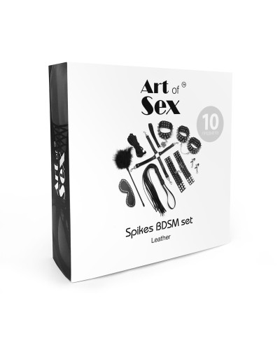 BDSM-набір Art of Sex – Spikes BDSM Set Leather, 10 предметів, чорний, натуральна шкіра - Фото №5