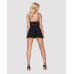 Сатиновый пеньюар с кружевом Obsessive 810-BAB-1 babydoll & thong S/M, черный, пеньюар, танга - Фото №3