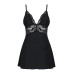Сатиновый пеньюар с кружевом Obsessive 810-BAB-1 babydoll & thong S/M, черный, пеньюар, танга - Фото №5