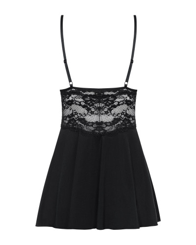 Сатиновый пеньюар с кружевом Obsessive 810-BAB-1 babydoll & thong S/M, черный, пеньюар, танга - Фото №6