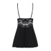 Сатиновый пеньюар с кружевом Obsessive 810-BAB-1 babydoll & thong S/M, черный, пеньюар, танга - Фото №6