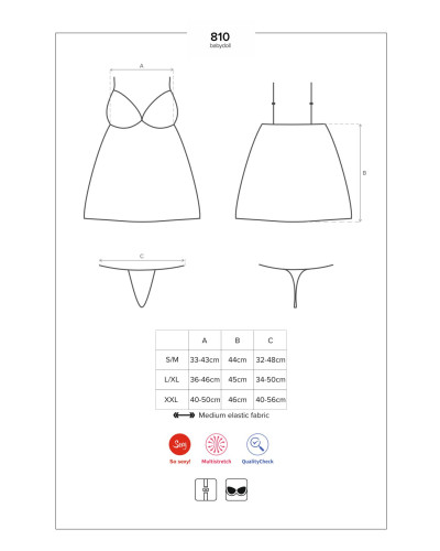 Сатиновый пеньюар с кружевом Obsessive 810-BAB-1 babydoll & thong S/M, черный, пеньюар, танга - Фото №7