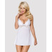 Сатиновий пеньюар з мереживом Obsessive 810-BAB-2 babydoll & thong L/XL, білий, пеньюар, танга - Фото №1