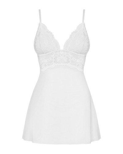 Сатиновий пеньюар з мереживом Obsessive 810-BAB-2 babydoll & thong L/XL, білий, пеньюар, танга - Фото №5