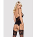 Сатиновый кружевной корсет Obsessive 810-COR-1 babydoll & thong S/M, черный, корсет, танга - Фото №2