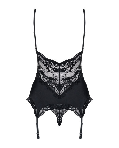 Сатиновый кружевной корсет Obsessive 810-COR-1 babydoll & thong S/M, черный, корсет, танга - Фото №6