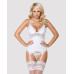Сатиновый кружевной корсет Obsessive 810-COR-2 babydoll & thong L/XL, белый, корсет, танга - Фото №1