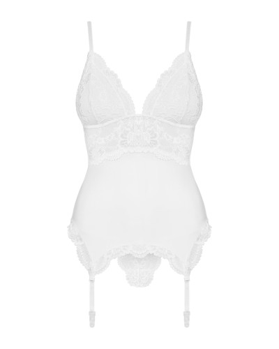 Сатиновый кружевной корсет Obsessive 810-COR-2 babydoll & thong L/XL, белый, корсет, танга - Фото №5
