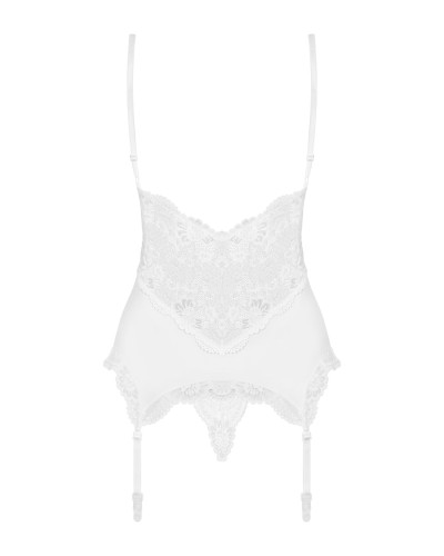 Сатиновый кружевной корсет Obsessive 810-COR-2 babydoll & thong L/XL, белый, корсет, танга - Фото №6