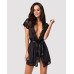 Сатиновый открытый пеньюар на поясе Obsessive 810-PEI–1 peignoir black 2XL/3XL, черный - Фото №1