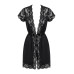 Сатиновый открытый пеньюар на поясе Obsessive 810-PEI–1 peignoir black 2XL/3XL, черный - Фото №5