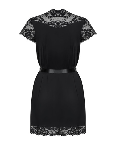 Сатиновый открытый пеньюар на поясе Obsessive 810-PEI–1 peignoir black 2XL/3XL, черный - Фото №6