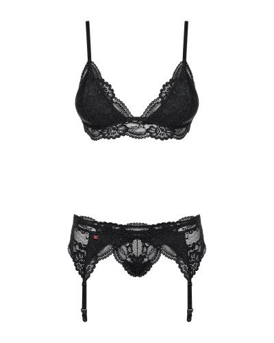 Мереживний комплект білизни Obsessive 810-SEG-1 S/M Black, бюстгальтер, стрінги, пояс для панчіх - Фото №5