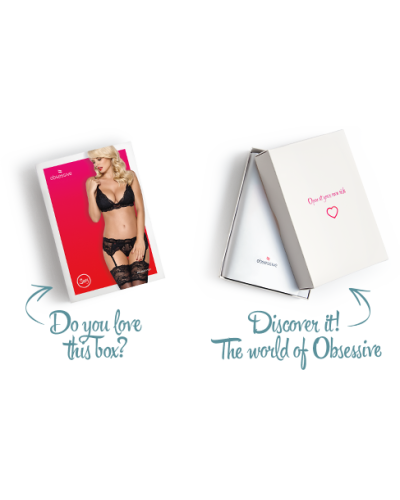 Кружевной комплект белья Obsessive 810-SEG-1 L/XL Black, бюстгальтер, стринги, пояс для чулок - Фото №9