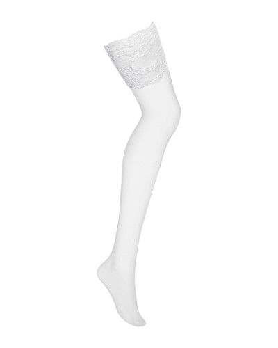 Панчохи під пояс із широким мереживом Obsessive 810-STO-2 stockings S/M, білі - Фото №3