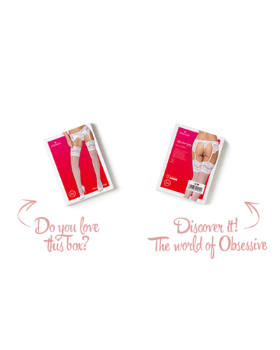 Панчохи під пояс із широким мереживом Obsessive 810-STO-2 stockings L/XL, білі - Фото №4