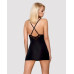 Сатиновый комплект для сна с кружевом Obsessive 828-CHE-1 chemise & thong S/M, черный, сорочка, стри - Фото №2