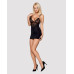 Сатиновый комплект для сна с кружевом Obsessive 828-CHE-1 chemise & thong S/M, черный, сорочка, стри - Фото №3