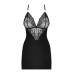 Сатиновый комплект для сна с кружевом Obsessive 828-CHE-1 chemise & thong S/M, черный, сорочка, стри - Фото №5