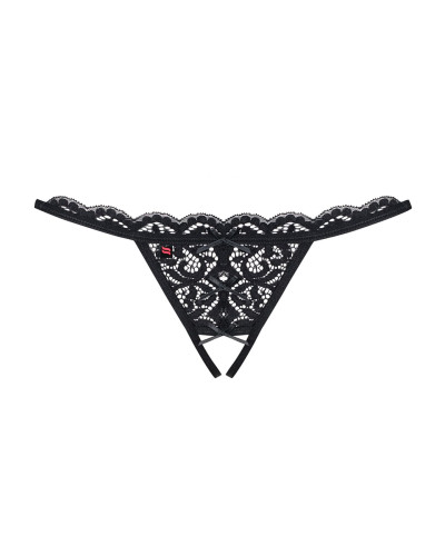 Кружевные танга с двумя отверстиями Obsessive 831-THC-1 crotchless thong S/M, черные, бантики - Фото №5
