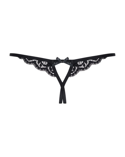 Кружевные танга с двумя отверстиями Obsessive 831-THC-1 crotchless thong S/M, черные, бантики - Фото №6