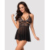 Еротичний мереживний комплект із сіточкою Obsessive 838-BAB-1 babydoll & thong black L/XL, чорний, п - Фото №1