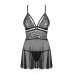 Еротичний мереживний комплект із сіточкою Obsessive 838-BAB-1 babydoll & thong black L/XL, чорний, п - Фото №6