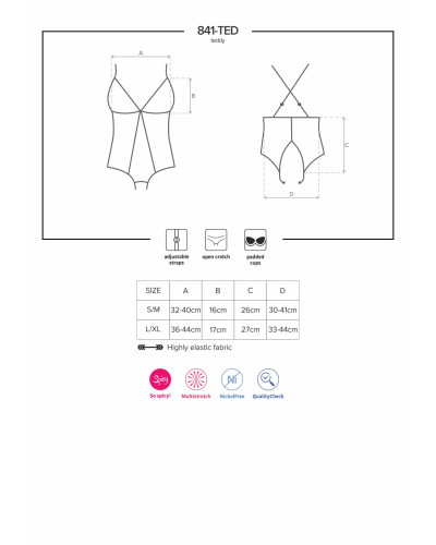 Сетчатое боди с открытыми ягодицами Obsessive 841-TED-1 teddy L/XL, черный - Фото №7